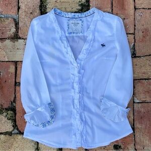 Abercrombie & Fitch White Blouse with Blue Floral Trim